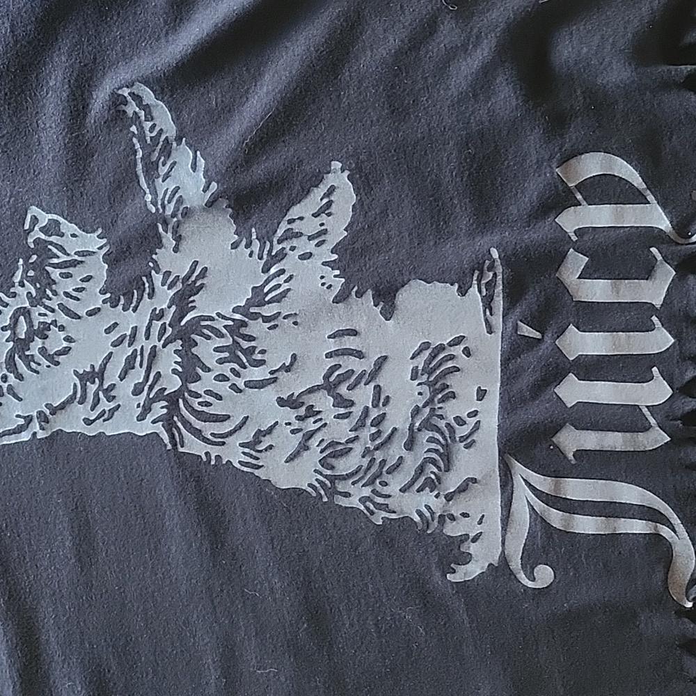 Juicy Couture Terrier Dog Black Fringe T- Shirt Size M - Picture 2 of 8